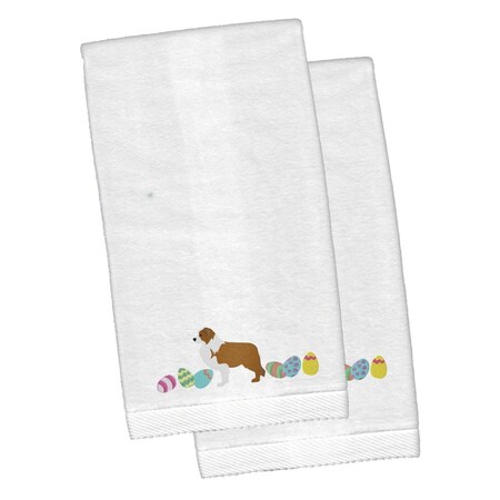 Carolines Treasures Red Border Collie Easter White Embroidered Plush Hand Towel, 2PK CK1677KTEMB